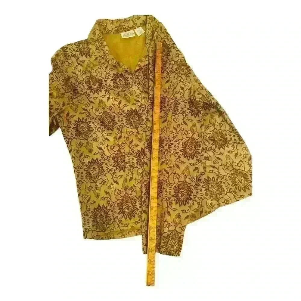 St. John's Bay Women's M Tan Floral Button-Up Shirt Long Sleeve - Picture 4 of 6